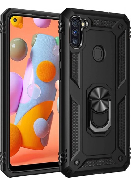 Samsung Galaxy A11 Kılıf Sofya Yüzüklü Silikon Kapak - Siyah