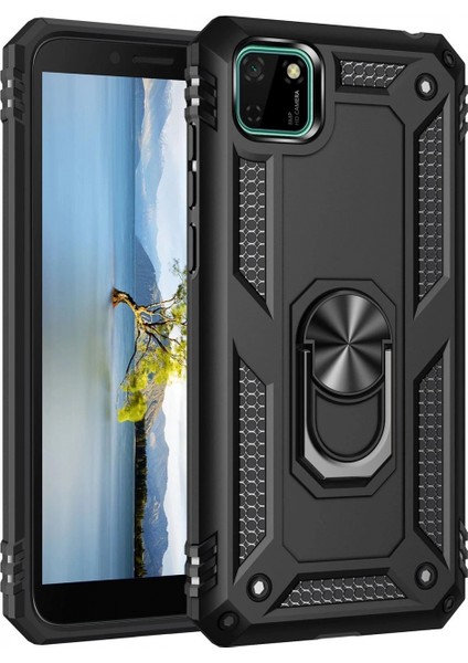 Huawei Y5P Kılıf Sofya Yüzüklü Silikon Kapak - Siyah