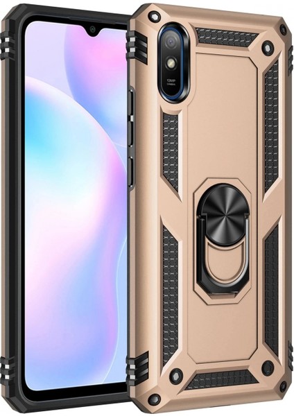 Xiaomi Redmi 9A Kılıf Sofya Yüzüklü Silikon Kapak - Gold