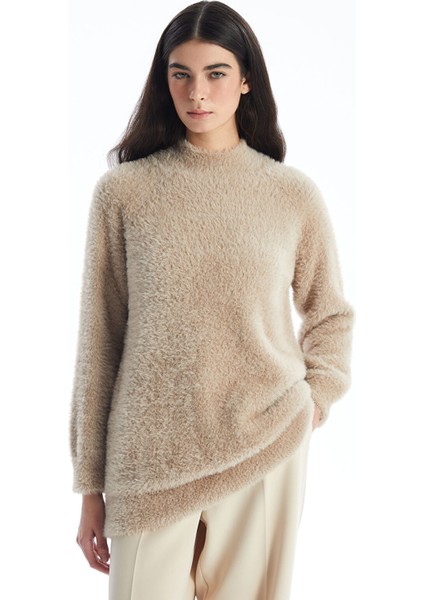 Yeni Sezon Dik Yaka Kadın Pelüş Triko Tunik