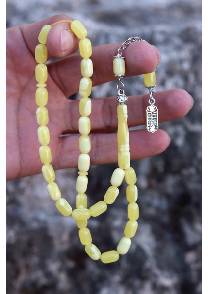 Sarı Renk Kapsül Kesim Damla Benzetmesi Beyrut Toz Kehribar Tesbih 10X6 mm