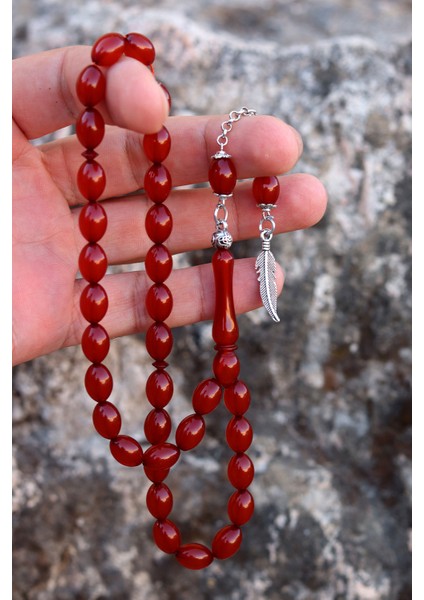 Hareli Koyu Kahverengi Arpa Kesim Kehribar Tesbih 8X11 mm 201024774