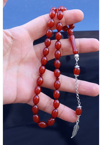 Hareli Koyu Kahverengi Arpa Kesim Kehribar Tesbih 8X11 mm 201024774 modelleri