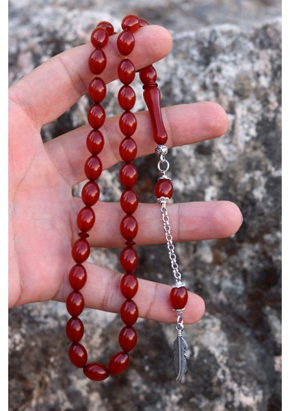 Hareli Koyu Kahverengi Arpa Kesim Kehribar Tesbih 8X11 mm 201024774 fırsatları