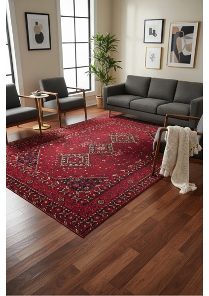 Kırmızı Etnik Desenli Halı – Modern Ev Dekorasyonuna Uyumlu, Yumuşak Dokulu Premium Halı