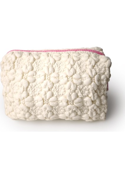 Ekru Renk Dikdörtgen Makyaj Çantası