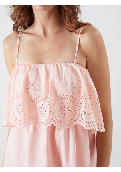 Yeni Sezon Kare Yaka Fırfırlı Poplin Mini Elbise modelleri