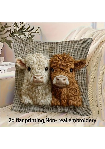 Highland Inek Bebek Yastık Kılıfı Kanepe Yatak Odası Başucu Dekorasyon Yastık Kılıfı Araba Ofis Koltuk Minderi 2 Parçalı Set (Yurt Dışından) indirimleri