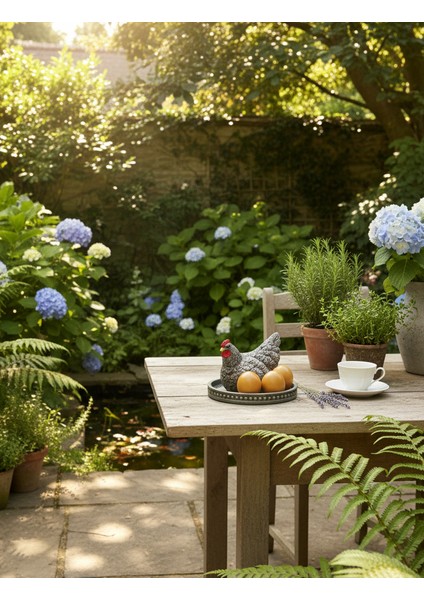 Dekoratif Tavuk ve Yumurtalar Tepsili Biblo Set - Bereket ve Bolluk Temalı Gri Tavuk Figürü modelleri