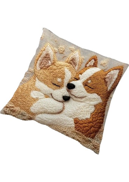 Sevimli Köpek Peluş Yastık Kılıfı, Yatak Minderi Kılıfı, Taklit Örgü Desenli Araba Ofis Koltuğu Minderi, Bel Desteği Kılıfı 2'li Paket (Yurt Dışından)