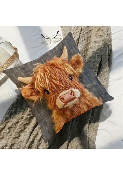 Highland Ineği Yastık Kılıfı, Sevimli Küçük Inek Peluş Yastık Kılıfı, Oturma Odası Mobilya Dekorasyonu Yastık Kılıfı, 2'li Paket (Yurt Dışından) modelleri