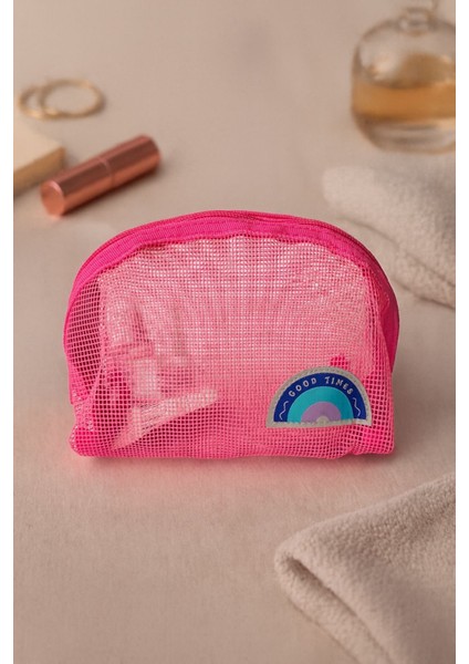 Örgü Makyaj Çantası Pembe