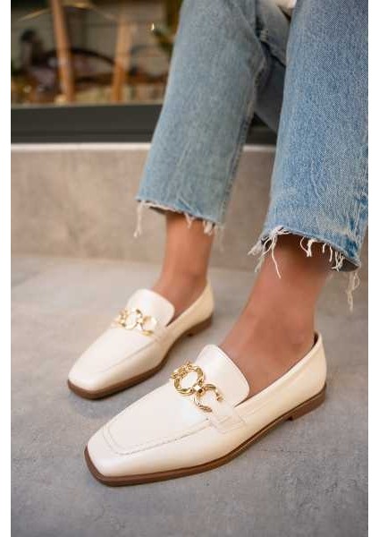 Biens Ekru Deri Düz Taban Gold Detaylı Ayakkabı fiyatları