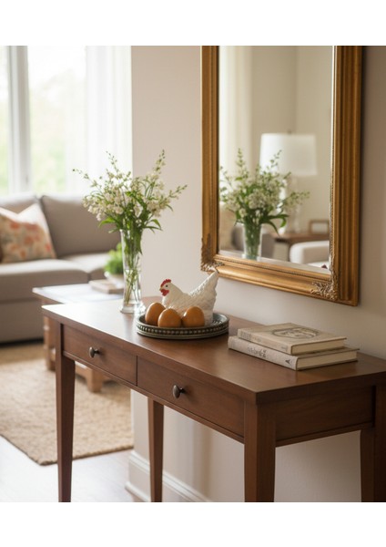 Dekoratif Tavuk ve Yumurtalar Tepsili Biblo Set - Bereket ve Bolluk Temalı Beyaz Tavuk Figürü