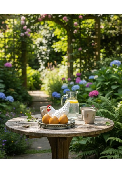 Dekoratif Tavuk ve Yumurtalar Tepsili Biblo Set - Bereket ve Bolluk Temalı Beyaz Tavuk Figürü modelleri