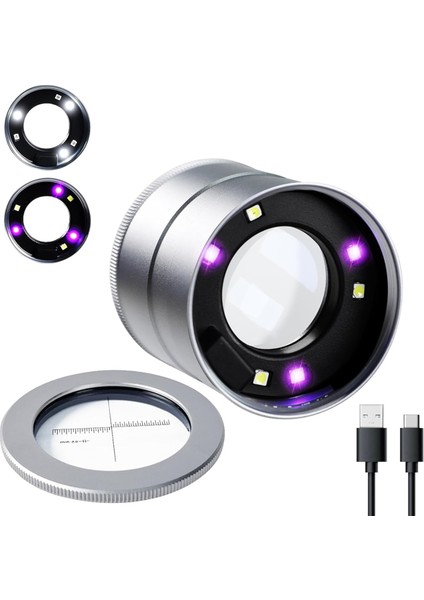 Taş Taşları, Madeni Paralar ve Elmas Için 10X LED Mücevher Loupe Şarj Edilebilir, 30 mm Ölçekli Lens Büyüteçli Cam ve Uv Işığı ile Büyüteç (Yurt Dışından)