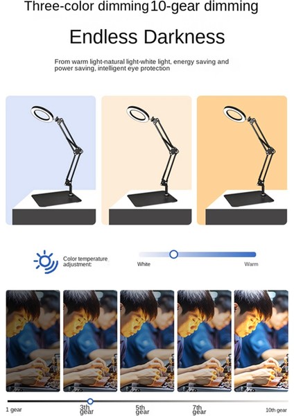 Işık ve Stand, Dimmer Ayarlanabilir Salınım Kolu 2-1 Arada Masa Lambası ve Kelepçe ile 10X Büyüteç, LED Masa Büyüteç (Yurt Dışından) indirimleri