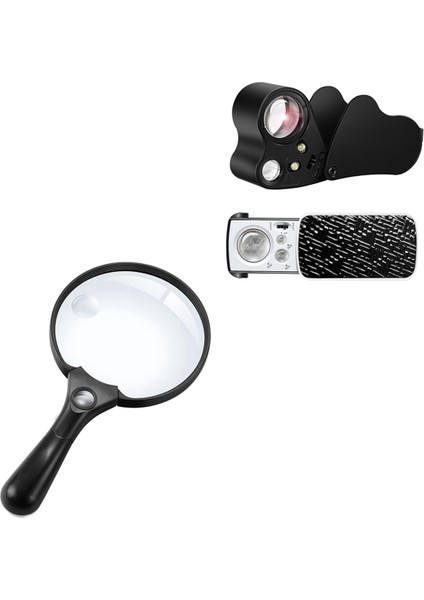 2 Paket 30X 60X 90X Kuyumcular Loupe Bundle 10X 20X 45X Büyük Büyüteçli Camı, Yaşlılar Için Işıklı Okuma (Yurt Dışından)
