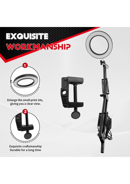 10X Büyüteç Işığı ve Kelepçe ile 3 Renk Modları 10 Parlaklık Ayarlanabilir Büyütme Masa Lambası El Sanatları Okuma Için (Yurt Dışından) fırsatları