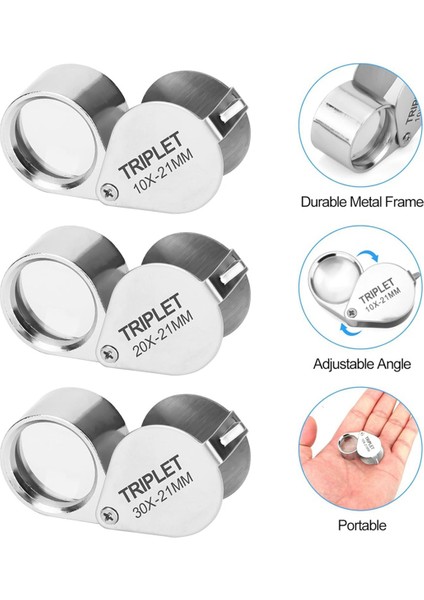 4pcs Aydınlatılmış Kuyumcular Loupe Büyüteç, 10X 20X 30X 40X Tam Metal Büyüteçler, Cep Katlanabilir Takı Döngüsü (Yurt Dışından) indirimleri