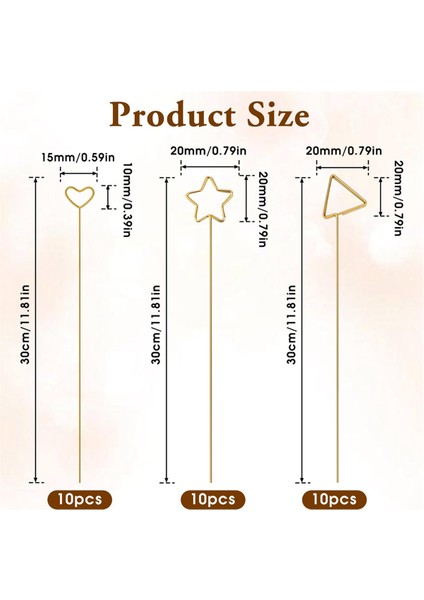 30 Adet Altın Çiçek Kartlık Çubukları, Üçgen, Kalp, Yıldız (Yurt Dışından) fiyatları