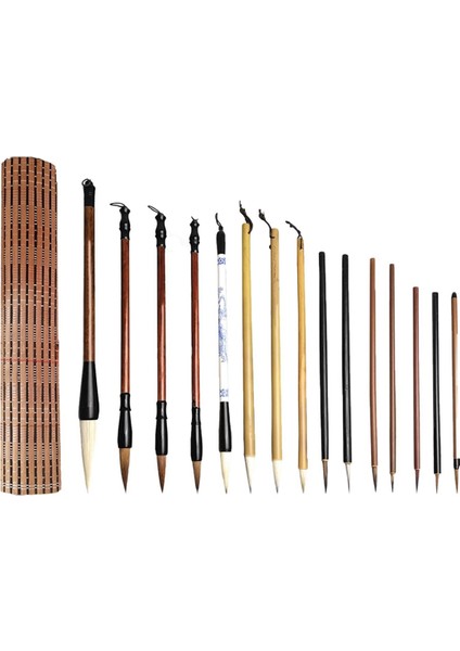 Çin Kaligrafi Fırçaları Seti, Kalem Tutuculu 15 Parça Yazı Fırçası (Yurt Dışından)