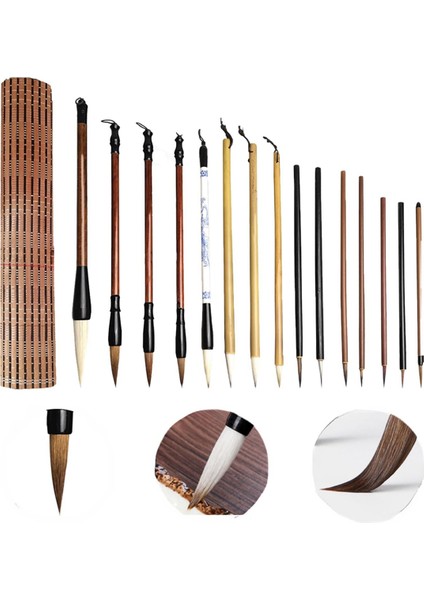Çin Kaligrafi Fırçaları Seti, Kalem Tutuculu 15 Parça Yazı Fırçası (Yurt Dışından) fiyatları