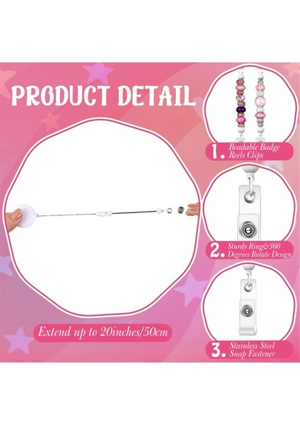 24 Adet Boncuklu Rozet Makarası Geri Çekilebilir Klips Tutucu Boncuklar Için Beyaz (Yurt Dışından) indirimleri