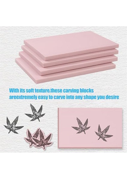4 Parça 15 x 10 cm Pembe Kauçuk Gravürlü Linolyum Blok (Yurt Dışından) indirimleri