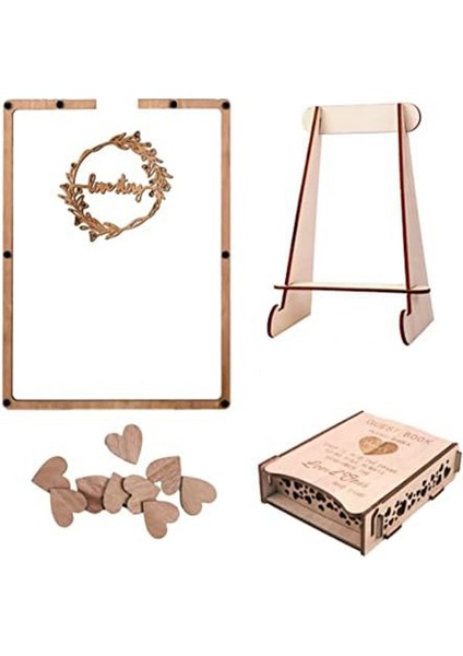 Rustik Düğün Misafir Defteri Alternatifi, 80 Adet Kalp Şeklinde Ahşap Kutu (Yurt Dışından)
