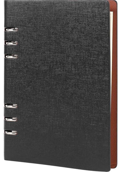 A5 Defter 6 Delikli Pu Deri Kapaklı Defter (Siyah) (Yurt Dışından)