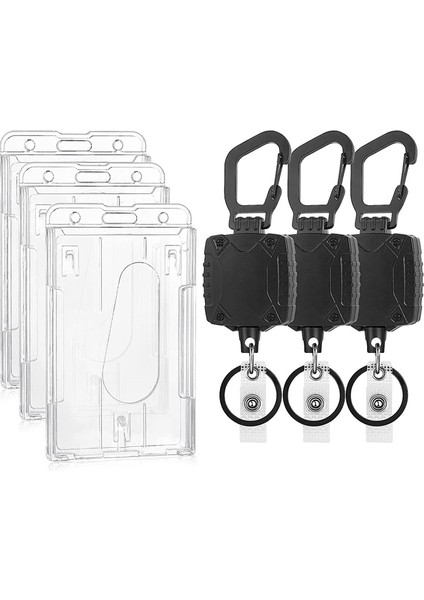 3'lü Paket Dikey 2'li Kartlık Rozet Tutucu ve Ağır Hizmet Tipi Geri Çekilebilir Anahtarlık (Yurt Dışından)