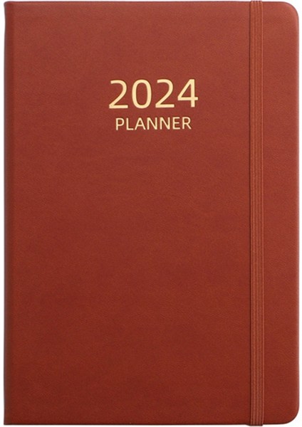 2024 A5 Ingilizce Program Planlayıcısı Elastik Bantlı Defter Kahverengi (Yurt Dışından)