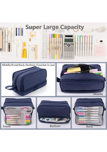 Büyük Kapasiteli Kalem Kutusu Kalem Kesesi Kalem Çantası, Lacivert (Yurt Dışından) fırsatları