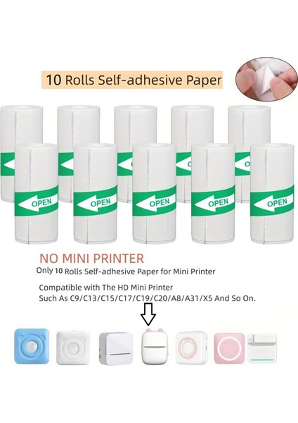 10 Adet Mini Termal Yazıcı Etiket Kağıdı (Yurt Dışından)