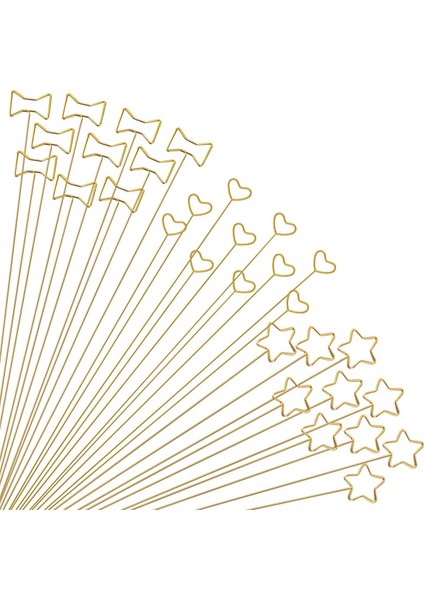 30 Adet Altın Çiçek Kartlık Çubukları, Yay, Kalp, Yıldız (Yurt Dışından)