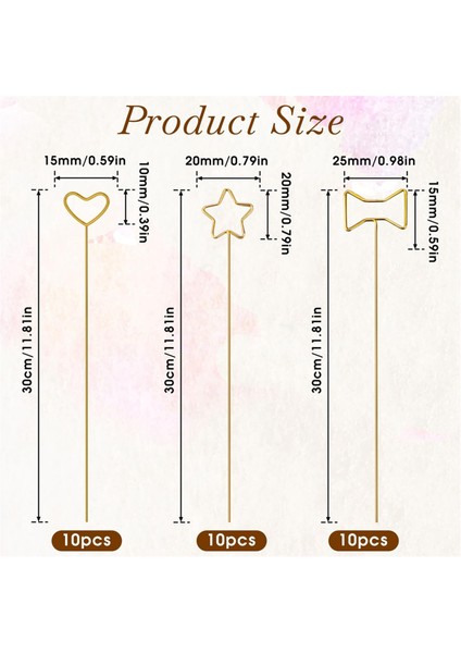 30 Adet Altın Çiçek Kartlık Çubukları, Yay, Kalp, Yıldız (Yurt Dışından) fiyatları