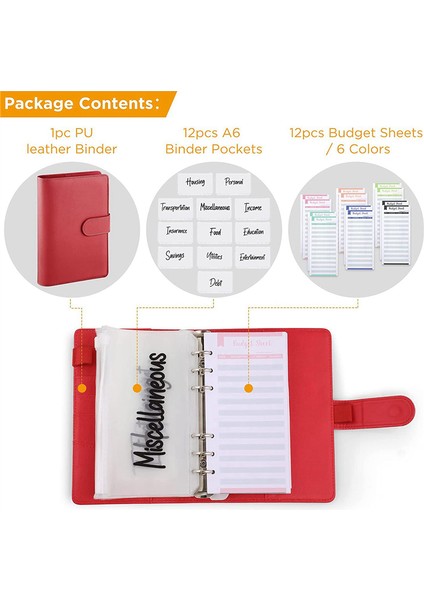 25 Adet A6 Pu Deri Bütçe Klasör Seti, Klasör Kapağı Planlayıcı Kırmızı (Yurt Dışından) fiyatları