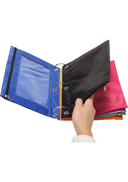 Adet 3 Halka Fermuarlı Kalemlik Renkli Kumaş Şeffaf Pencereli (Yurt Dışından) modelleri