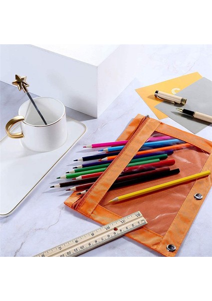 Adet 3 Halka Fermuarlı Kalemlik Renkli Kumaş Şeffaf Pencereli (Yurt Dışından) indirimleri