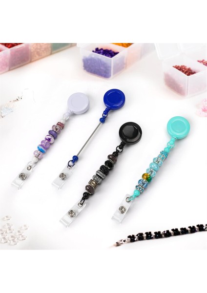 12 Set Boncuklu Geri Çekilebilir Rozet Makarası Klipsleri Kimlik Kartı Tutucu ile (Yurt Dışından) modelleri