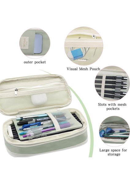 Ofis ve Okul Için Fermuarlı Büyük Kapasiteli Kalem Kutusu, Yeşil (Yurt Dışından) modelleri