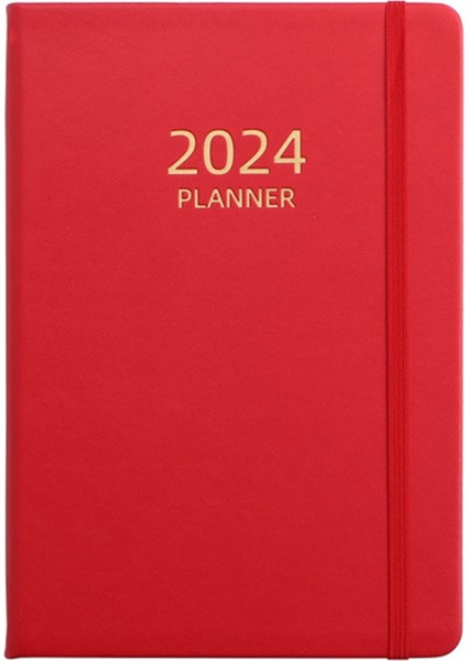 2024 A5 Ingilizce Program Planlayıcısı Lastik Bantlı Defter Kırmızı (Yurt Dışından)