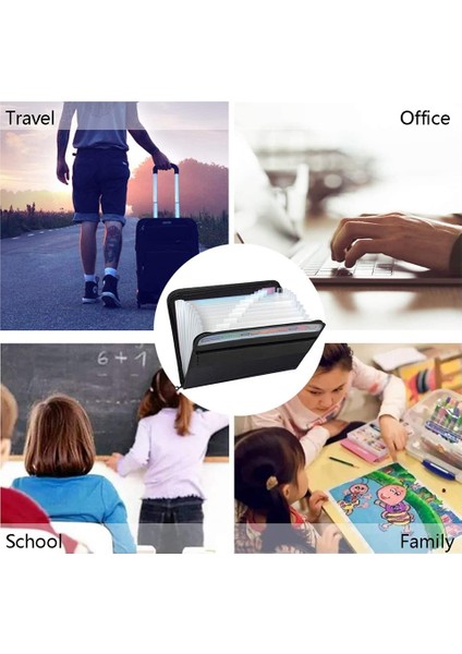 13 Cepli Genişleyen Dosya Klasörü A4 Plastik Belge Cüzdanı (Siyah) (Yurt Dışından) fırsatları