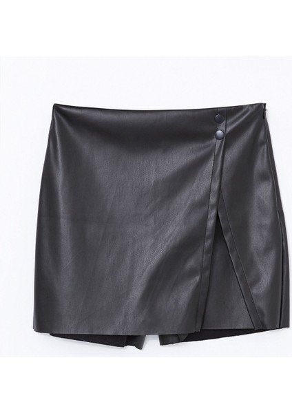 Yeni Sezon Beli Fermuarlı Deri Görünümlü Kadın Şort Etek indirimleri