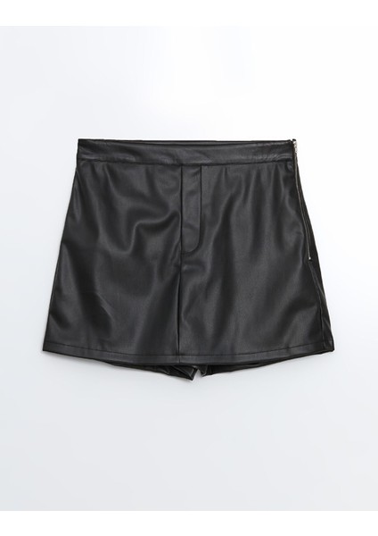 Yeni Sezon Beli Fermuarlı Deri Görünümlü Kadın Şort Etek indirimleri