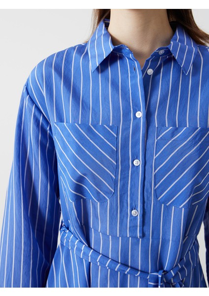 Yeni Sezon Gömlek Yaka Çizgili Poplin Elbise modelleri