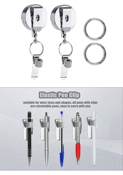 2 Adet Geri Çekilebilir Kalemlik, Rozet Makarası Kalem Klipsi Anahtarlık (Yurt Dışından) modelleri