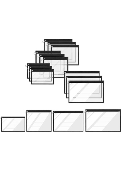 16 Adet Şeffaf Fermuarlı Keseler Kozmetik Cüzdan Kalem Düzenleme Siyah (Yurt Dışından)