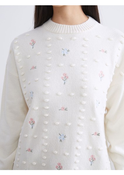 Yeni Sezon Bisiklet Yaka Çiçekli Kadın Triko Tunik modelleri